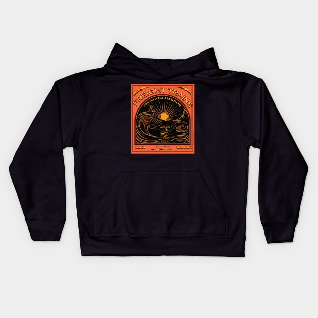 SURFING FREIGHT TRAINS MAUI HAWAII Kids Hoodie by Larry Butterworth